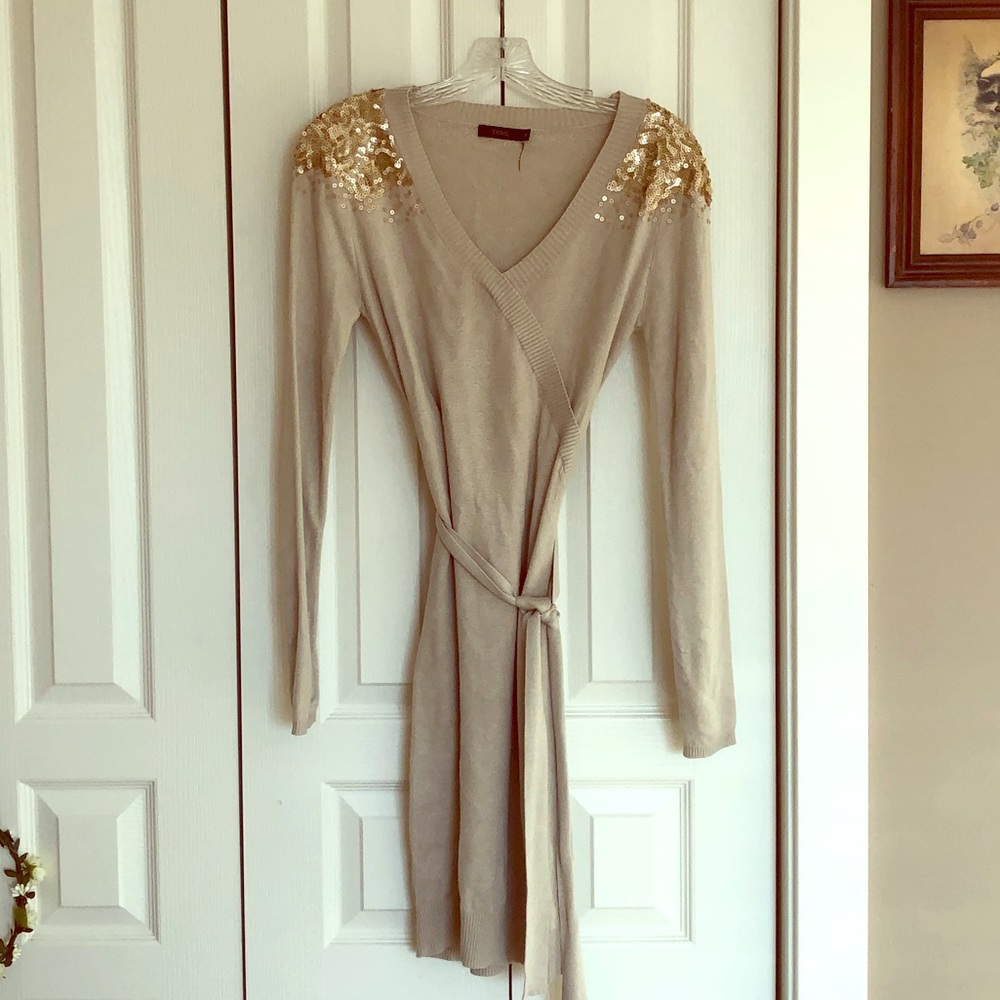 THML Chic Wrap Sweater Dress Gold accents SZ m